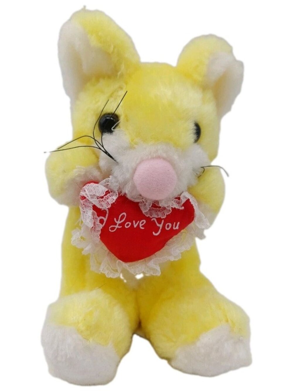 Yellow Mouse Plush Red "I Love You" Heart Stuffed Animal 6" Valentines Vintage